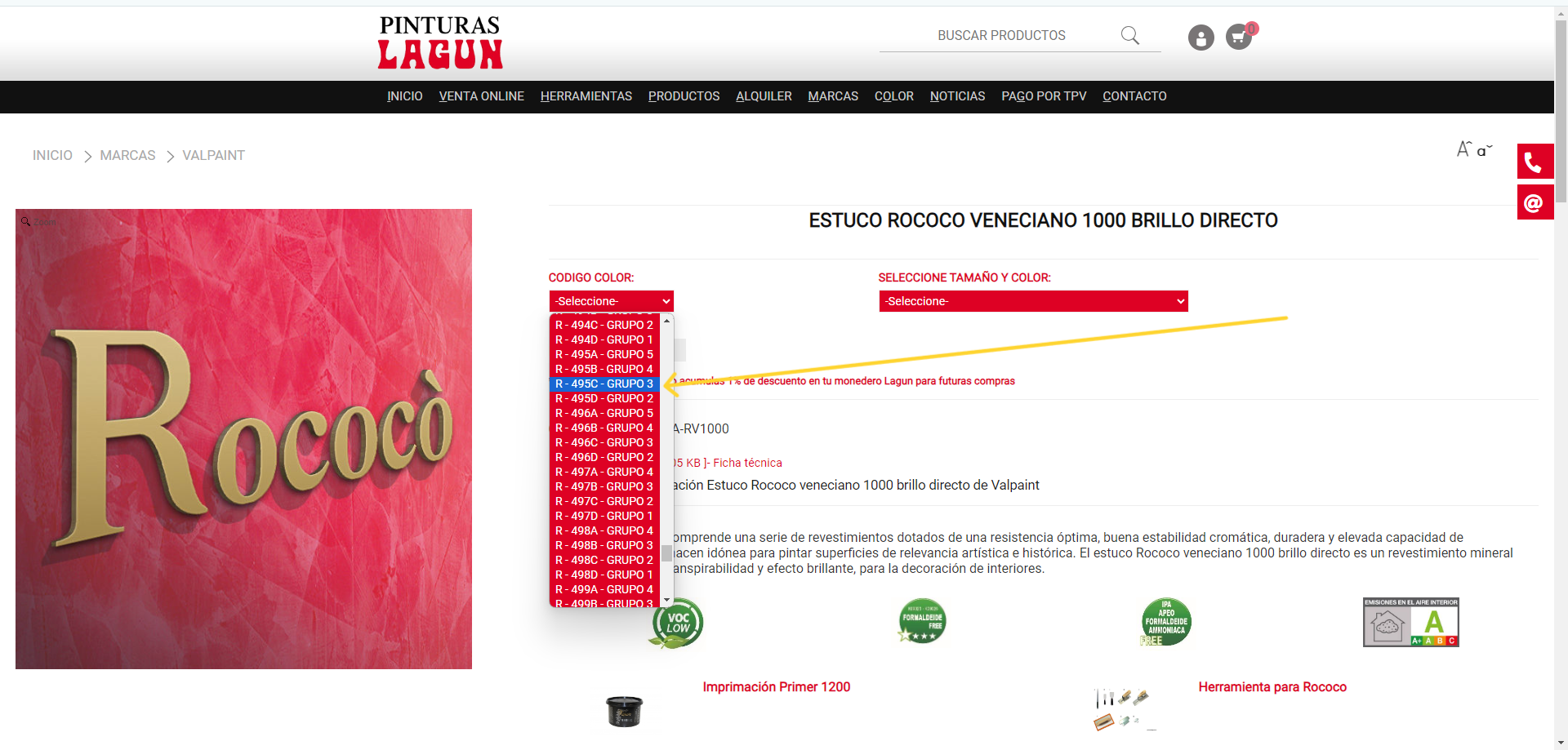 Seleccionar codigo color para Rococo veneciano 1000